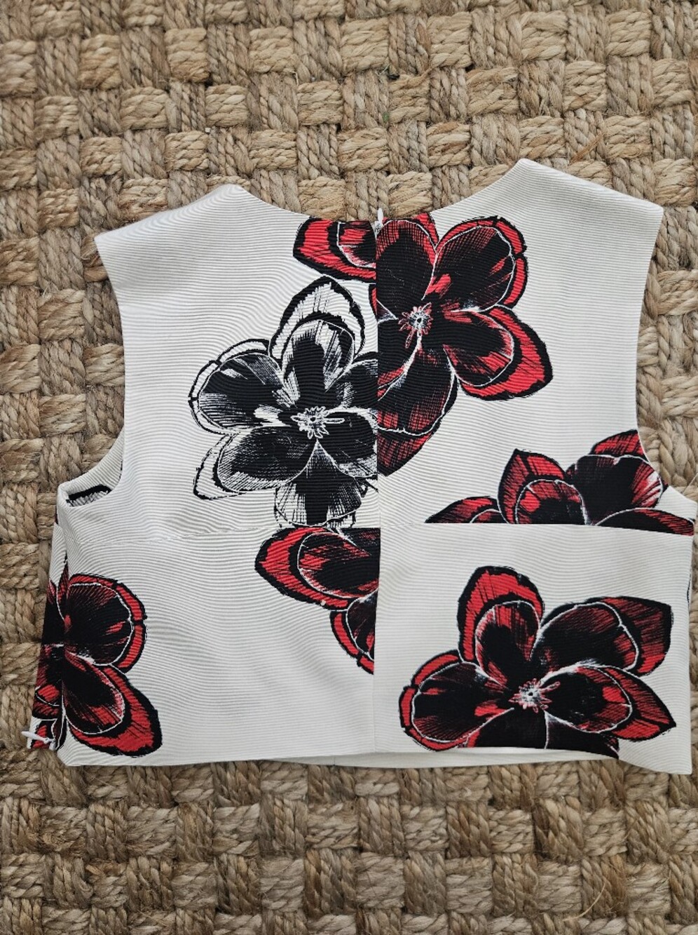 Milly White Top with Black & Red Floral Print